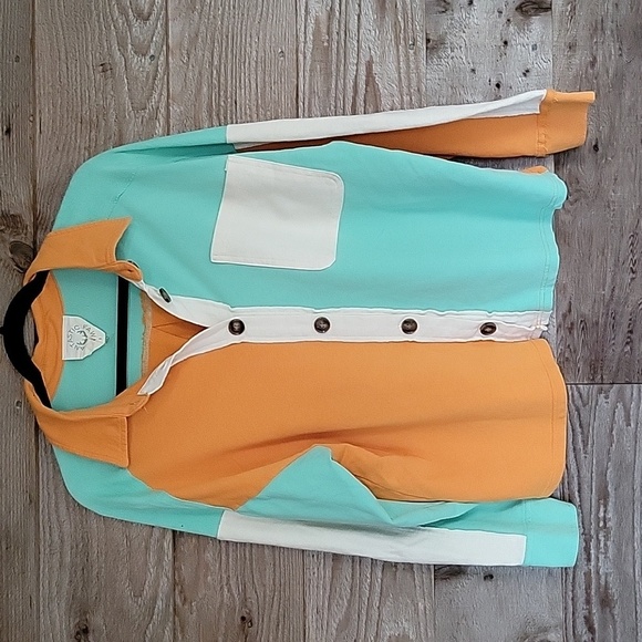 Fantastic Fawn Size Small Orange and Aqua Oversized Shacket - Picture 1 of 6